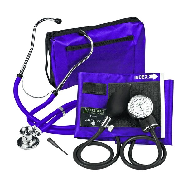 Veridian Healthcare ProKit Aneroid Sphygmomanometer With Sprague Scope, Adult, Purple 02-12611